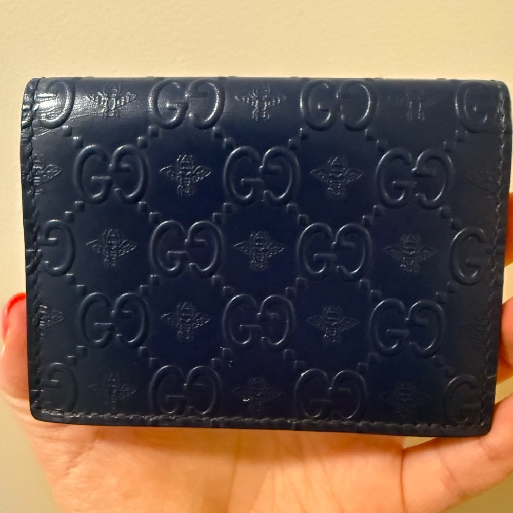 Gucci Navy Blue Embossed Leather Wallet